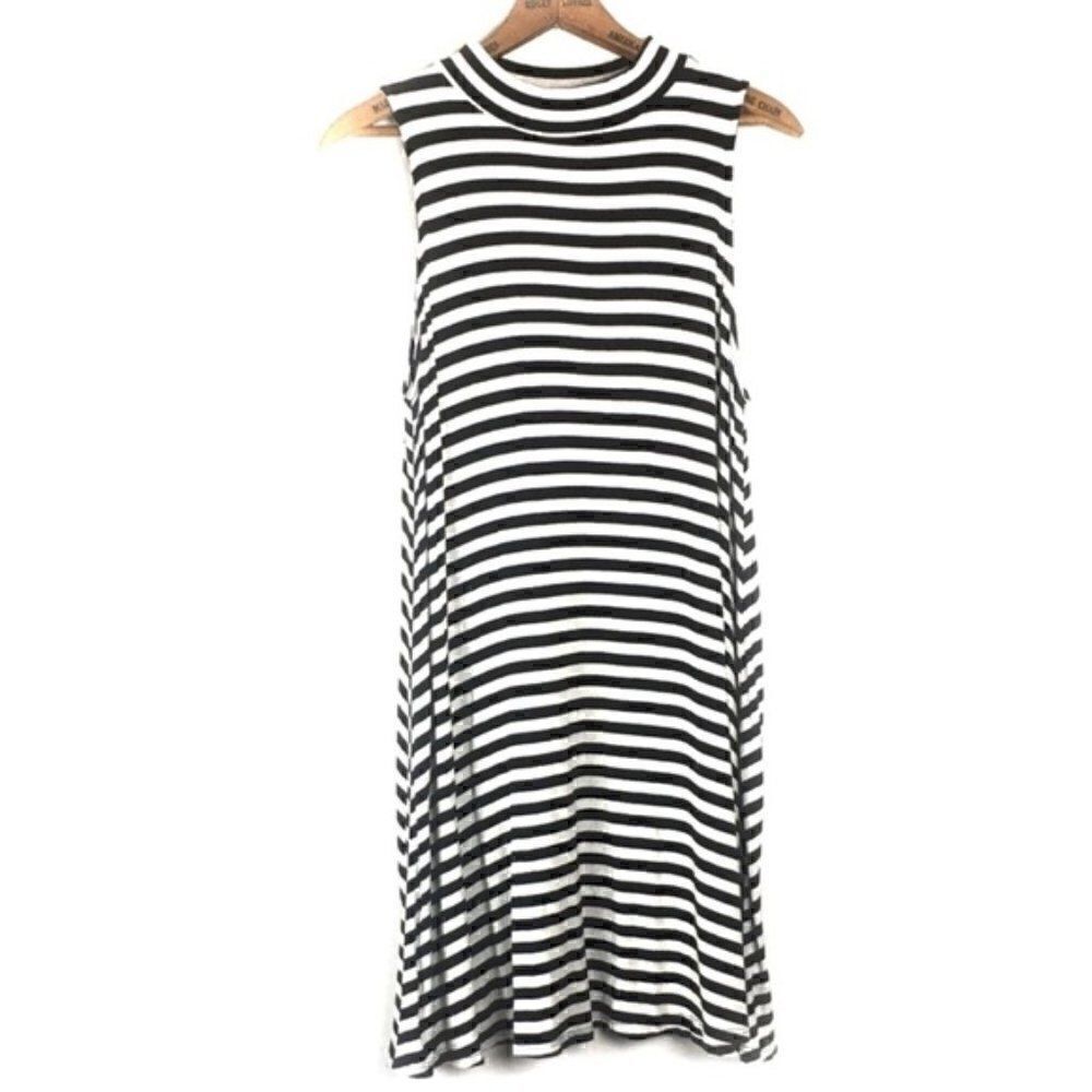 Soprano Mock Neck Sleeveless Striped Dress